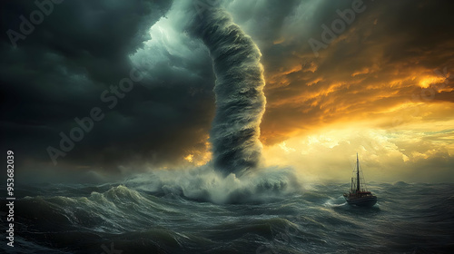 A sailboat braves the turbu...