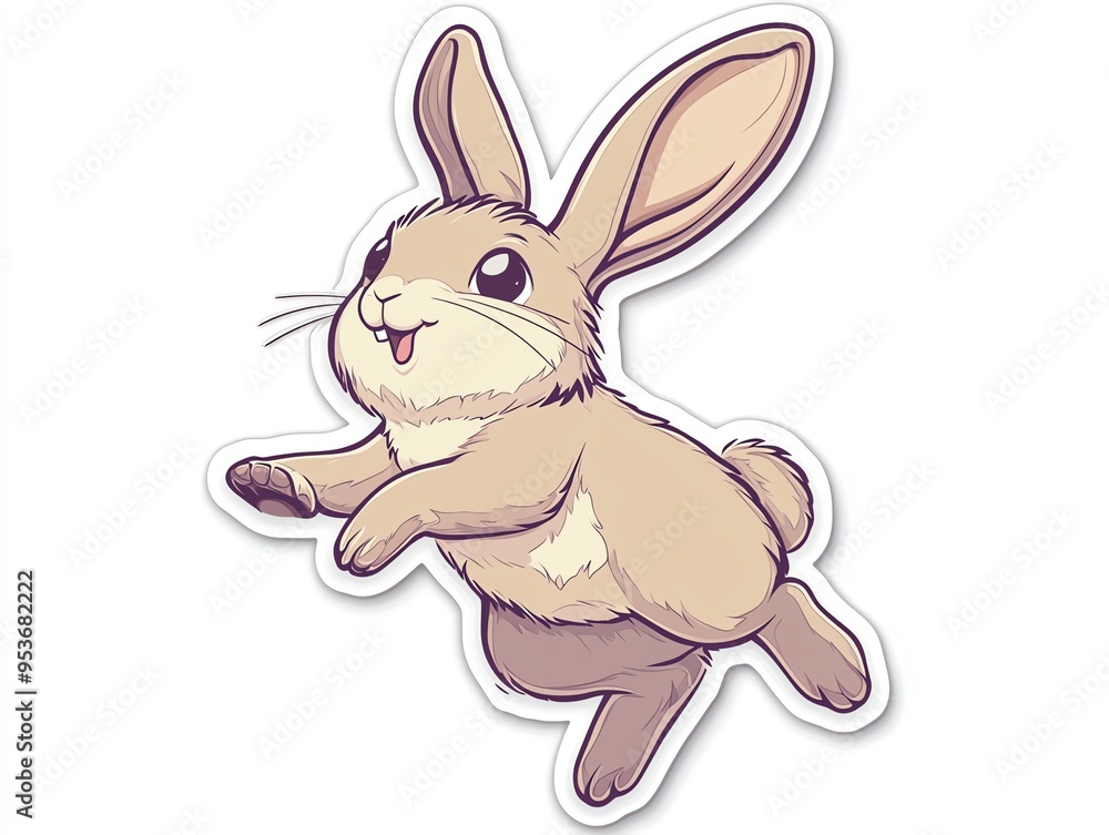 Fototapeta premium A cute cartoon rabbit hopping playfully, perfect for illustrations, children's themes, or springtime designs.