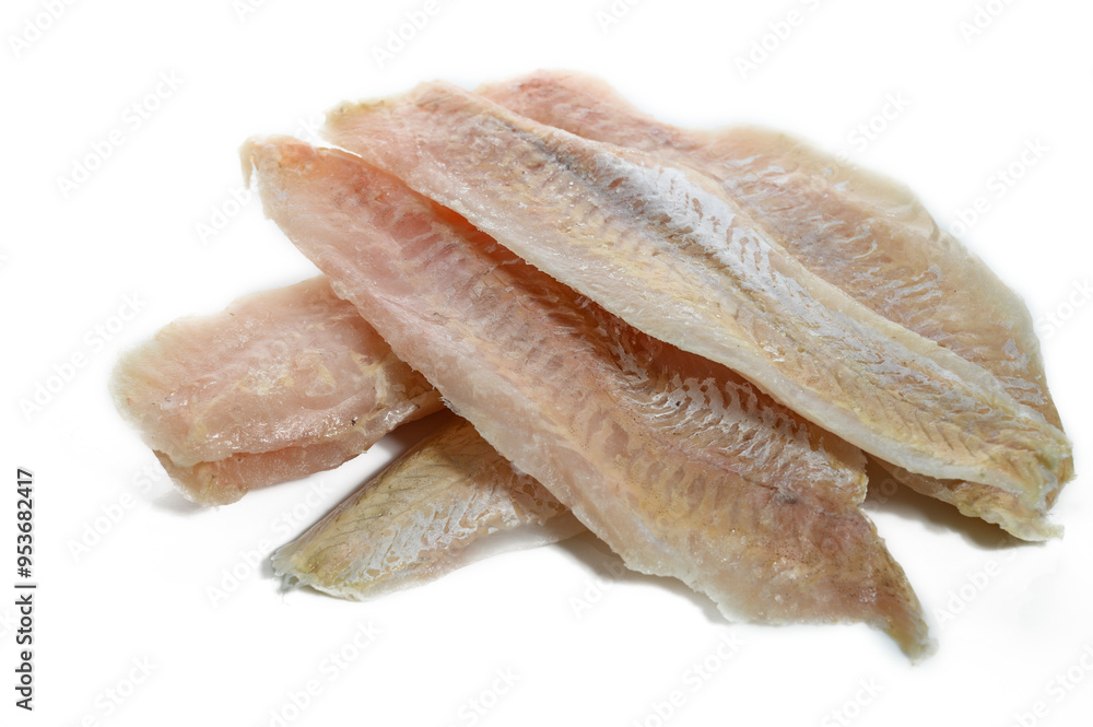 Pieces of fresh raw hake fish isolated on white background. Pieces of fresh raw hake fish isolated on white background.