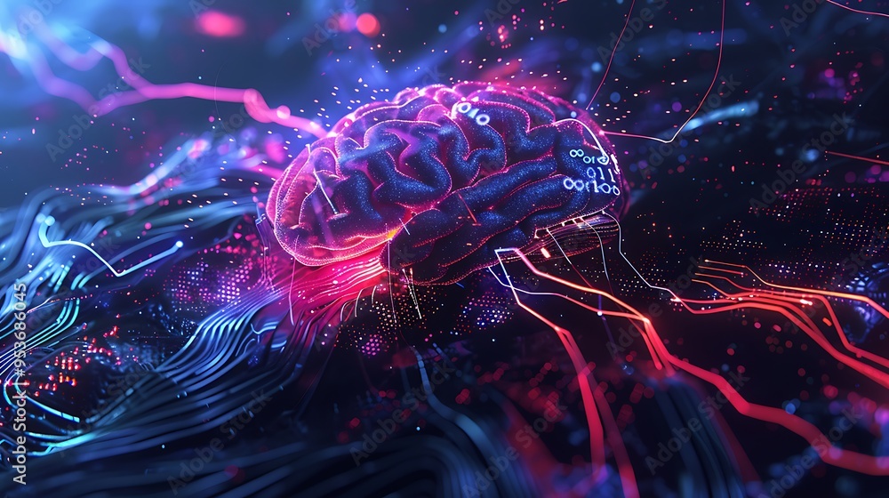Digital Brain with Glowing Connections Digital Brain with Glowing Connections