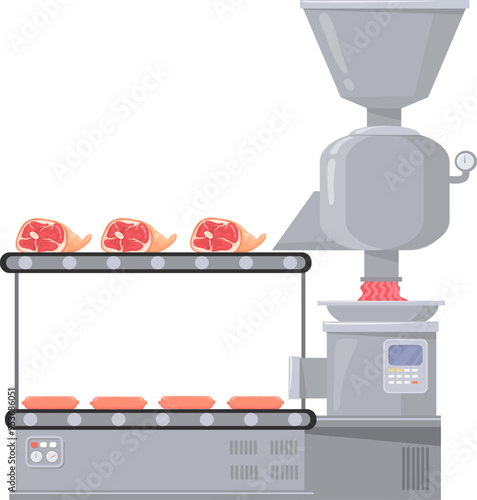 Sausage factory. Industrial meat mincer cartoon icon