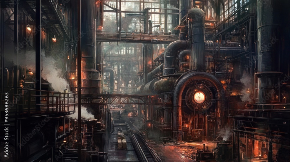 Glowing Heart of a Steampunk Factory Glowing Heart of a Steampunk Factory