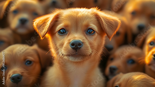 A single puppy looks direct...