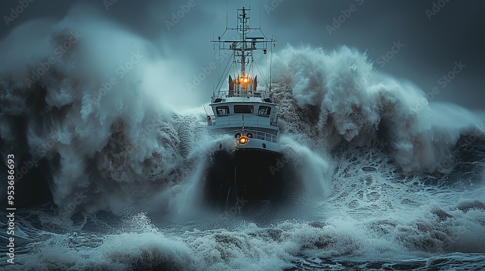 Ship in storm: Battling mighty waves, navigating through chaos. Ship in storm: Battling mighty waves, navigating through chaos.