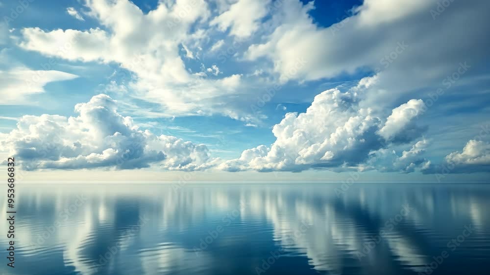 Beautiful tranquil water reflecting dramatic clouds at sunrise over the calm ocean Beautiful tranquil water reflecting dramatic clouds at sunrise over the calm ocean