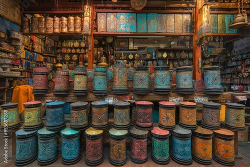 Tibetan Prayer Wheel Market Stall Buddhism Religion Spiritual Symbol