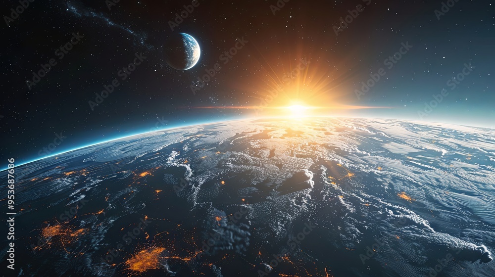 Obraz premium 3D Render of a Planet Horizon with Atmospheric Glow