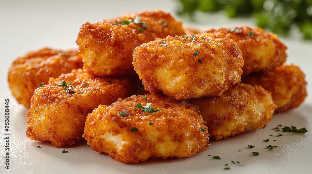 Deliciously crispy chicken nuggets stacked high, perfect for dipping and sharing Deliciously crispy chicken nuggets stacked high, perfect for dipping and sharing