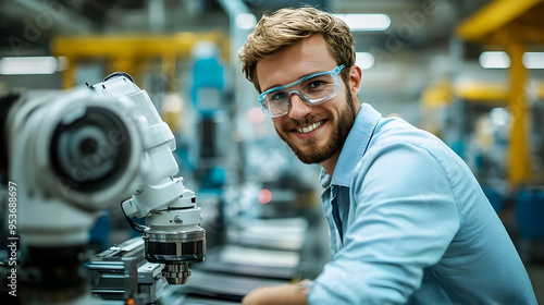 A smiling engineer in a fac...