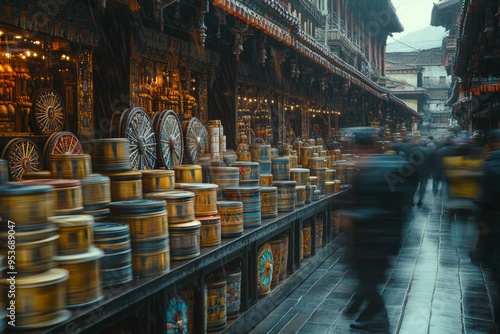 Tibetan Prayer Wheel Market Stall Buddhism Religion Spiritual Symbol