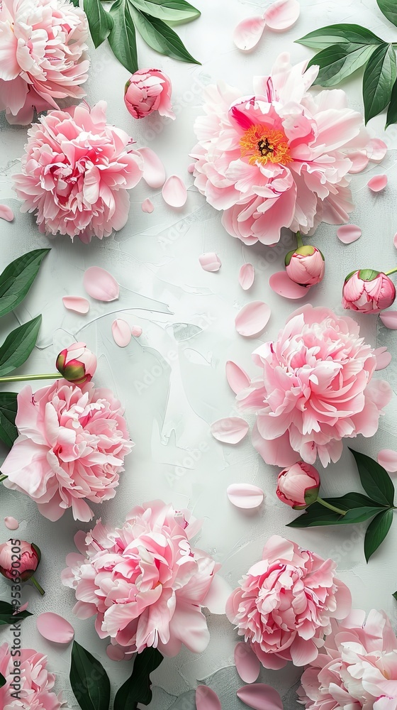 Blank invitation or greeting card mockup with fresh pink peony flowers Blank invitation or greeting card mockup with fresh pink peony flowers