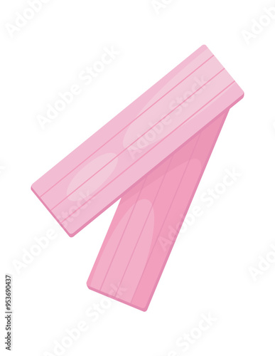 Flat vector illustration of pink chewing gum pieces laying on a clean white background with a hint of shadow signifying artificial sweetness and oral refreshment