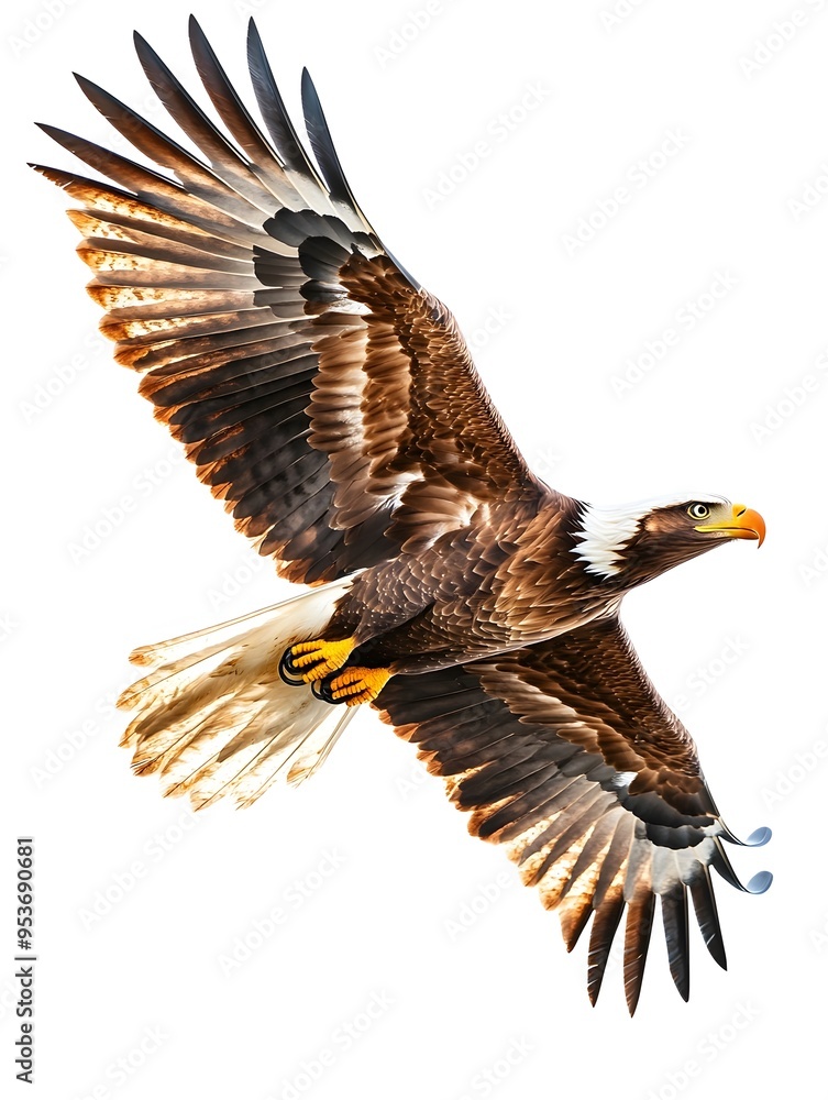 Obraz premium Majestic Eagle Soaring Gracefully Through the Pristine Sky with Outstretched Wings and Keen Eyes