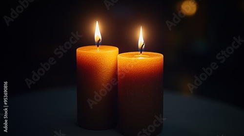 Two candles flicker softly, creating an intimate atmosphere perfect for quiet moments