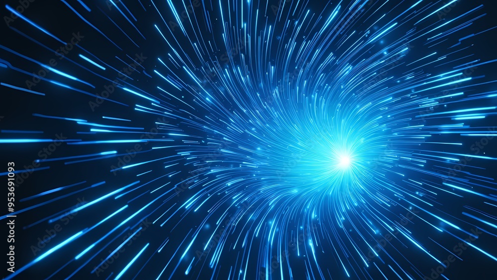 Bright Blue Light Trails Curving in a Dance of Energy Across a Dark Space Bright Blue Light Trails Curving in a Dance of Energy Across a Dark Space