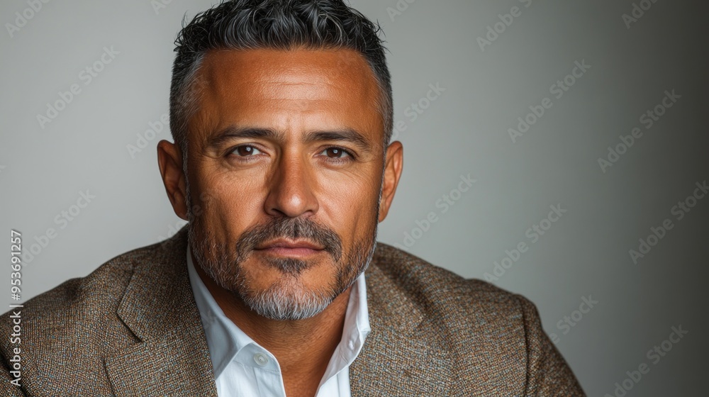 The man exudes charisma while dressed in a tailored blazer with an engaging expression The man exudes charisma while dressed in a tailored blazer with an engaging expression