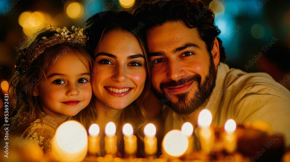 Hanukkah Families with menorah, lighting candles celebrating t joy together warm inviting atmosphere