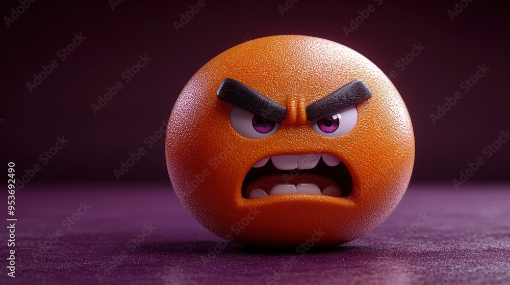 An animated orange character displays a furious expression with bold eyebrows An animated orange character displays a furious expression with bold eyebrows