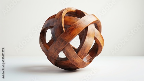 Design concept - abstract real wooden sphere with surreal layout on white surface background and it's not 3D render
