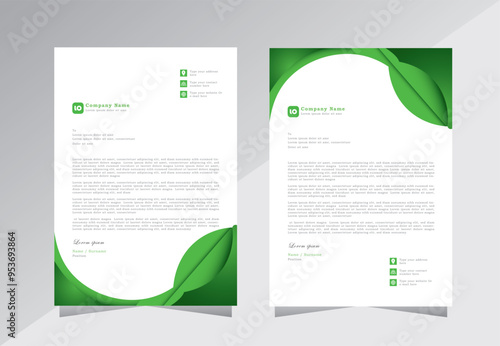 Professional Letterhead Template Design,  A4 letterhead, Business letterhead design. corporate modern letterhead design template with green color, eco concept,  photo