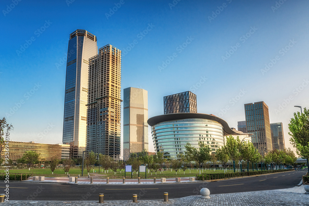 Panoramic View of Modern Urban Skyline at Sunset Panoramic View of Modern Urban Skyline at Sunset