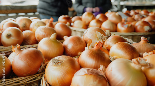 Freshly harvested golden onions , close-up. Ideal for promoting organic farming and local produce. photo