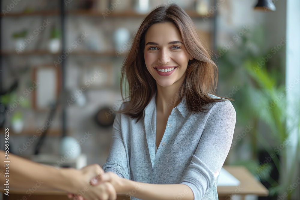 Happy middle aged business woman portrait in office. Happy middle aged business woman portrait in office.