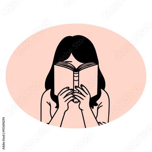 A girl is reading a book with her hand covering her face