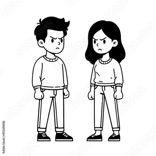 A man and woman are standing next to each other, both looking angry