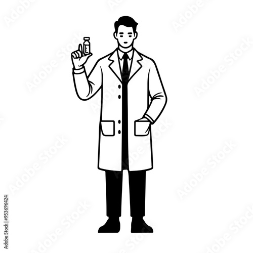 A man in a white lab coat holding up a vial of blood