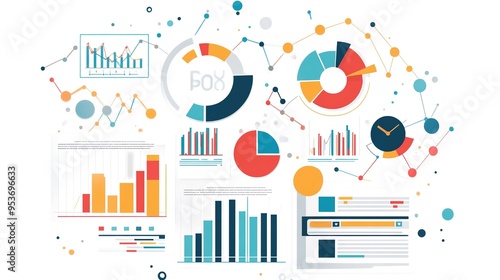 Data Analysis on White Background: A Clean and Professional Visual Representation of Data Analysis Concepts, Featuring Charts, Graphs, and Analytical Elements on a Minimalistic White Background.