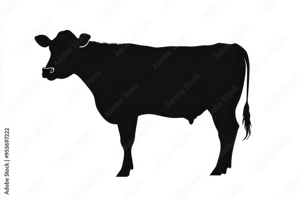 A silhouette of a cow, illustrating a common farm animal. A silhouette of a cow, illustrating a common farm animal.