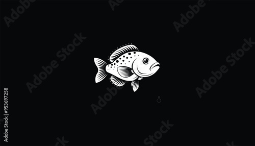 Minimalist White Color Uaru Cichlid Logo with White Outline on Black Background photo