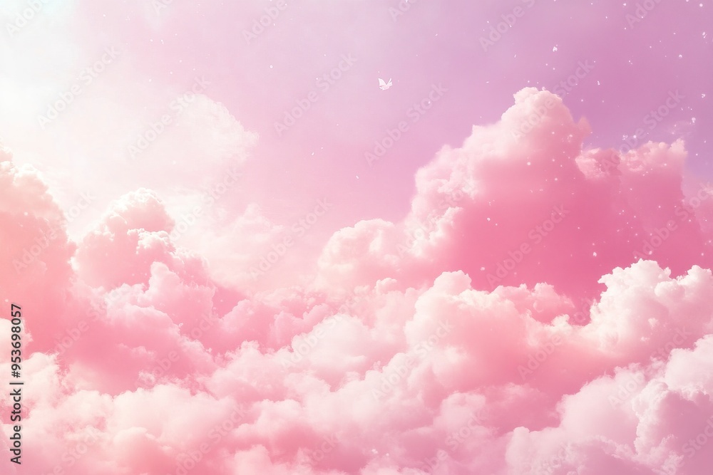 Fantasy sky with sugar cotton pink pastel clouds in a dreamy background. Generative Ai Fantasy sky with sugar cotton pink pastel clouds in a dreamy background. Generative Ai