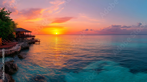 A tropical sunset over the ...