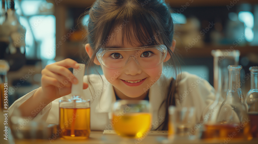 化学実験をする女の子 化学実験をする女の子