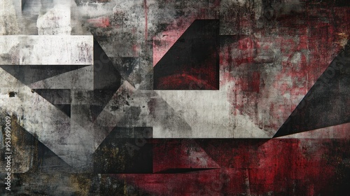 Abstract Geometric Composition with Red, Black, and White Layers