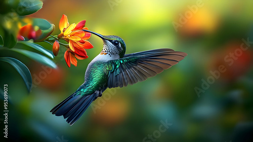 A vibrant hummingbird hover...