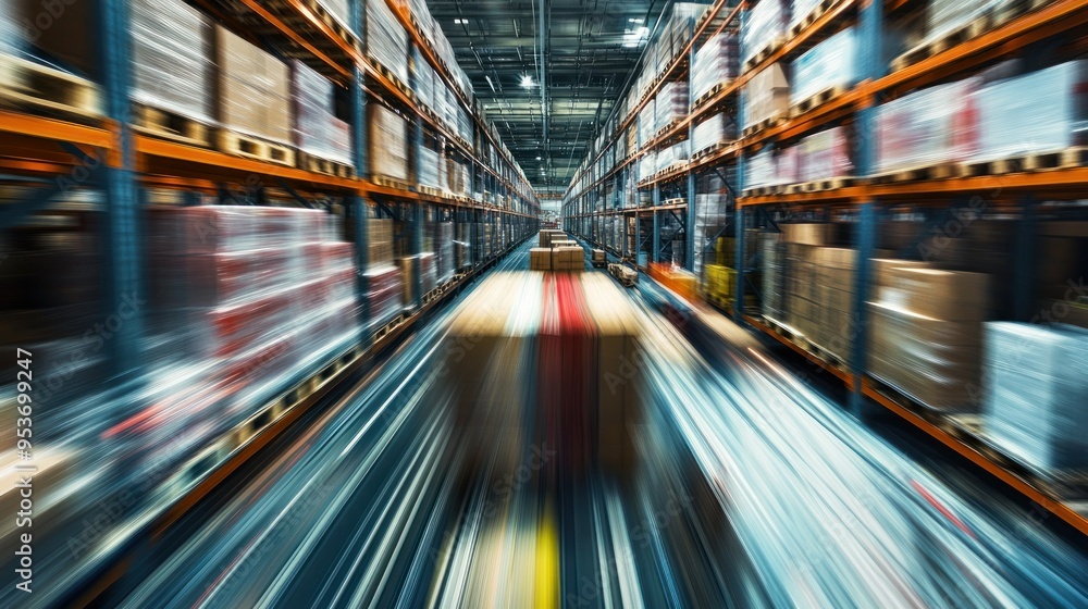 Fast-Moving Conveyor Belt in a Warehouse Fast-Moving Conveyor Belt in a Warehouse