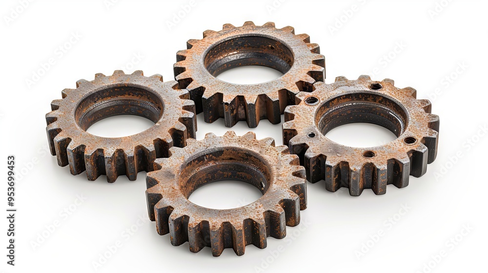 Top view of 3 metal gear isolated on white Top view of 3 metal gear isolated on white
