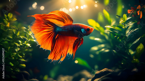 A vibrant orange betta fish...