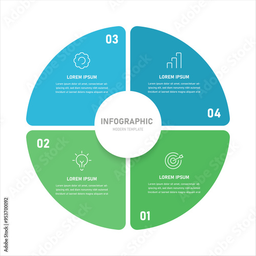 A four-stage circle informative infographic for a business presentation or website consisting of four stages