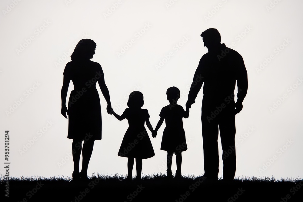 A silhouette of a family holding hands against a light background, symbolizing unity and love. A silhouette of a family holding hands against a light background, symbolizing unity and love.
