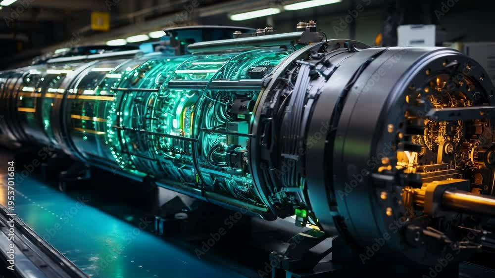 High-tech turbine displayed in an advanced industrial facility High-tech turbine displayed in an advanced industrial facility