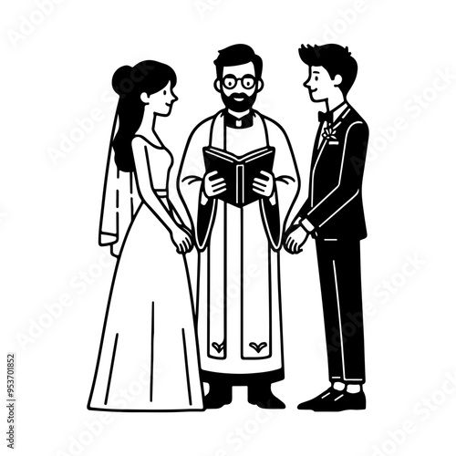 A bride and groom are getting married with a priest officiating