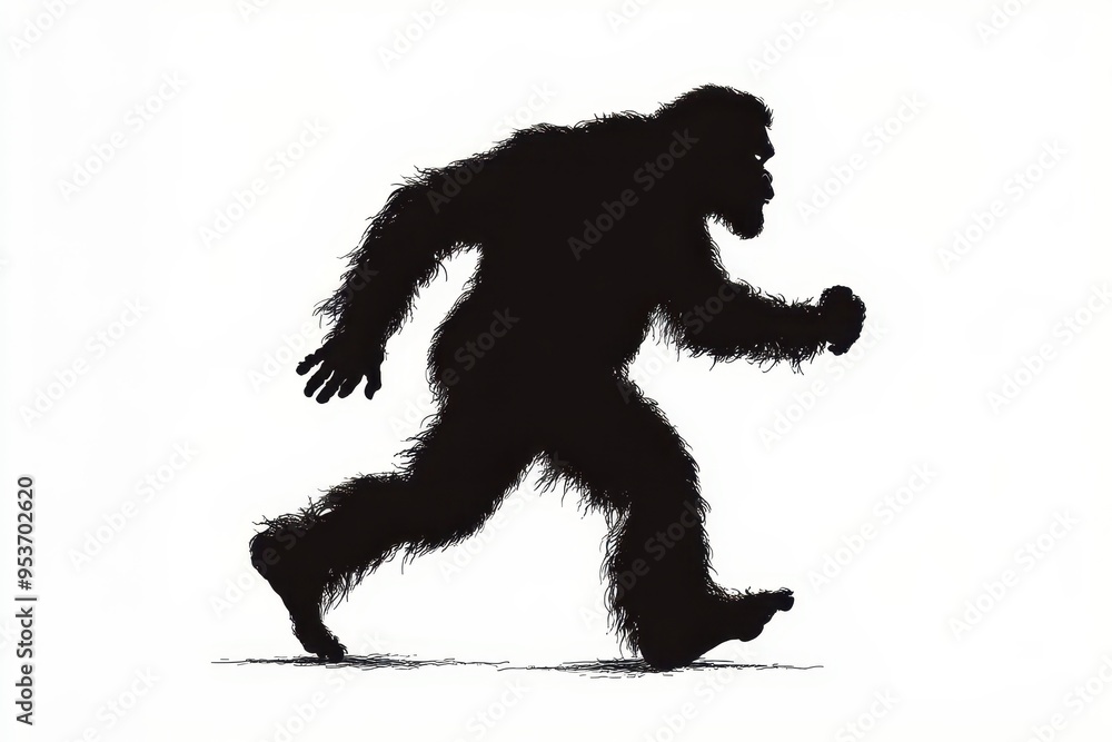 Fototapeta premium A silhouette of a hairy, mythical creature walking.