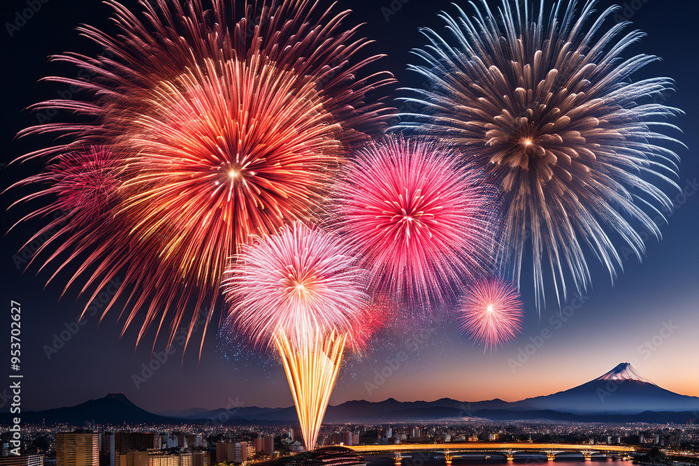 Fototapeta premium 夏の夜空を彩る花火