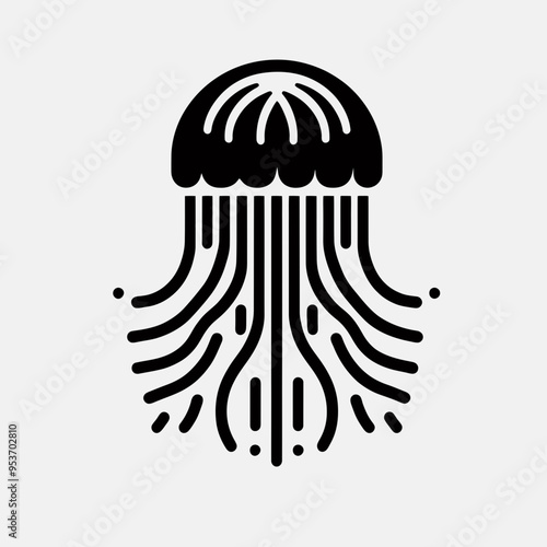 jellyfish silhouette, very simple and single jellyfish silhouette white background