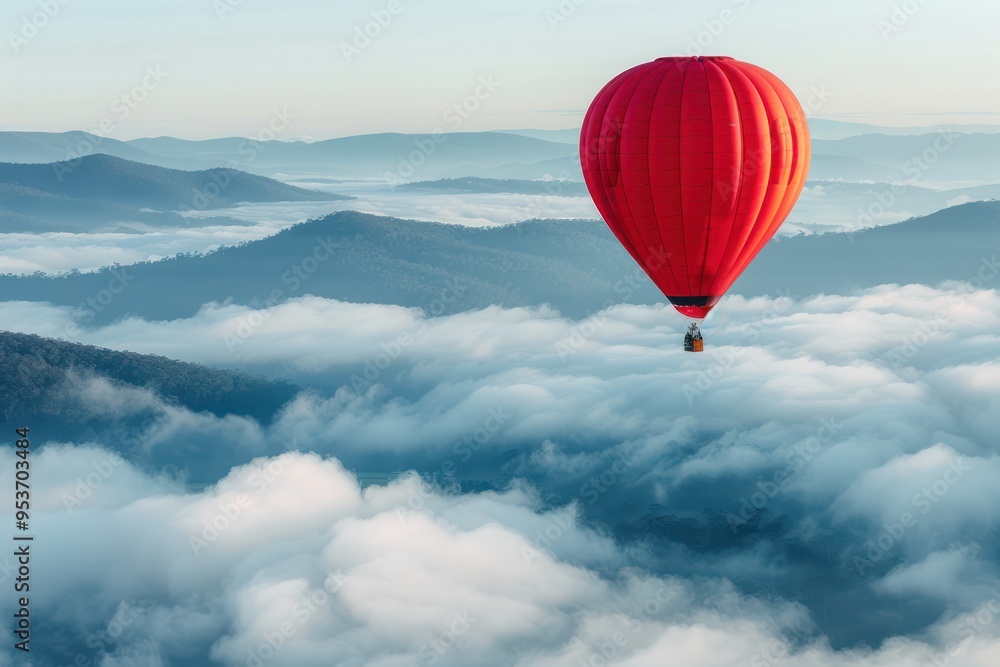 Hot Air Balloon Soaring Above Clouds Hot Air Balloon Soaring Above Clouds