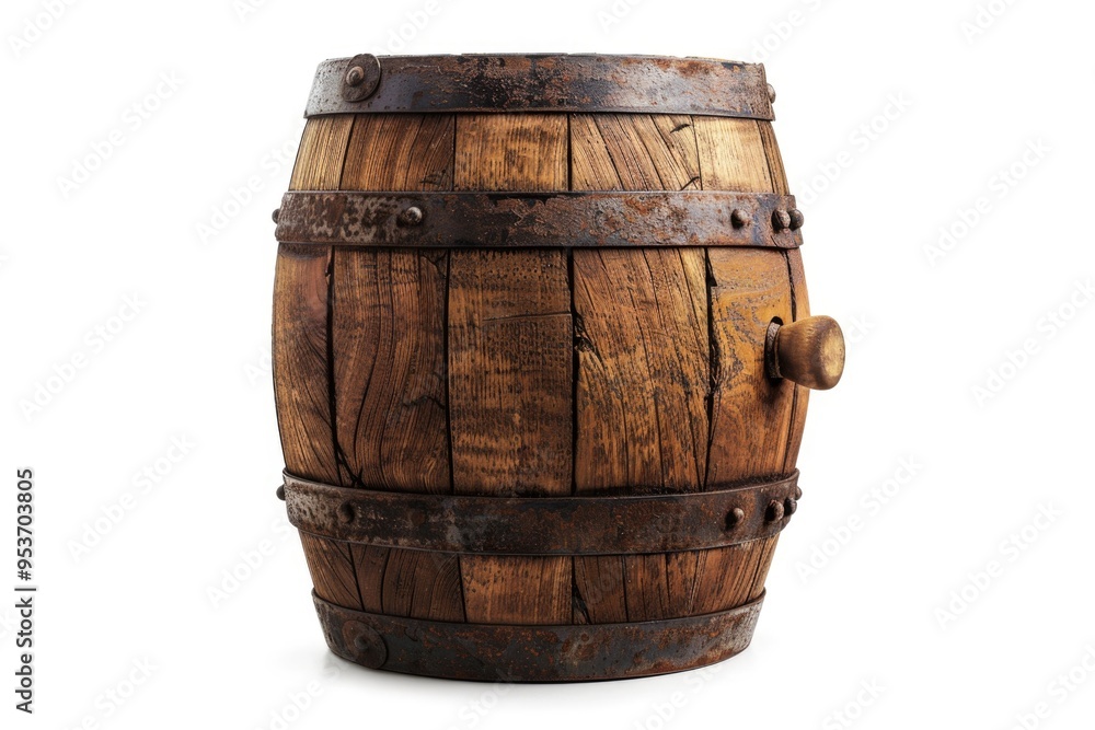 Fototapeta premium Wooden oak barrel isolated on white background.